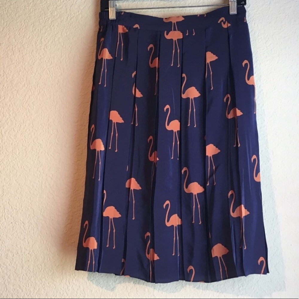 Navy flamingo print Anthropologie skirt